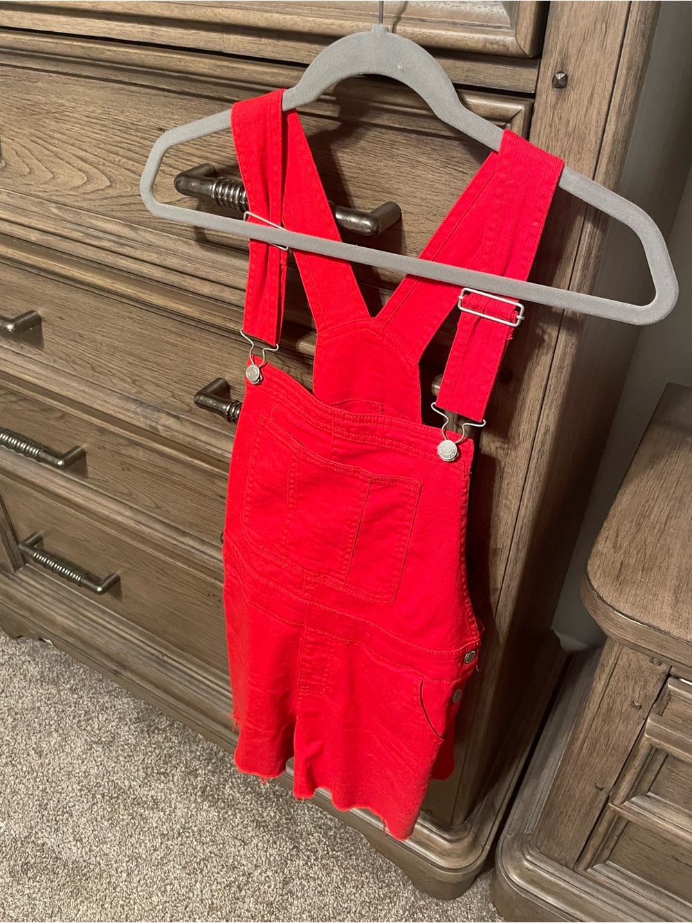 Red Women’s Overall One-Piece Romper - Classic Suspender Style